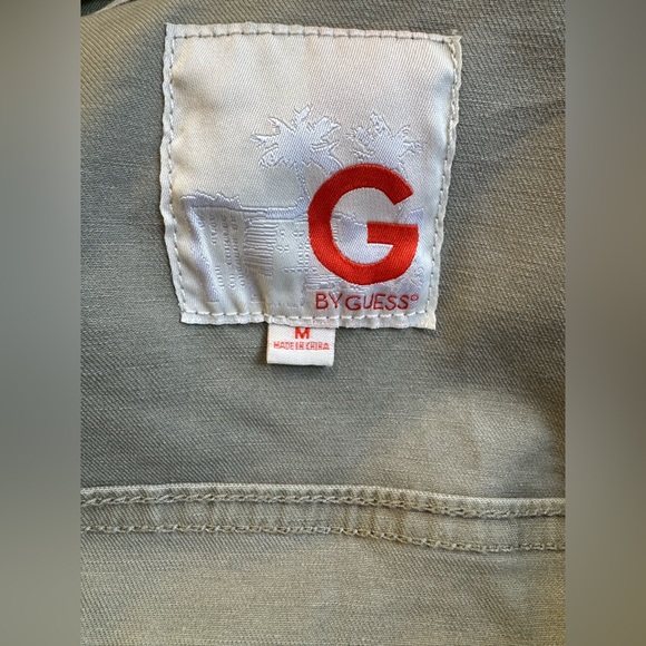 G by Guess Green and Brown Utility Jacket Cropped Military Style with Patches - Picture 3 of 6